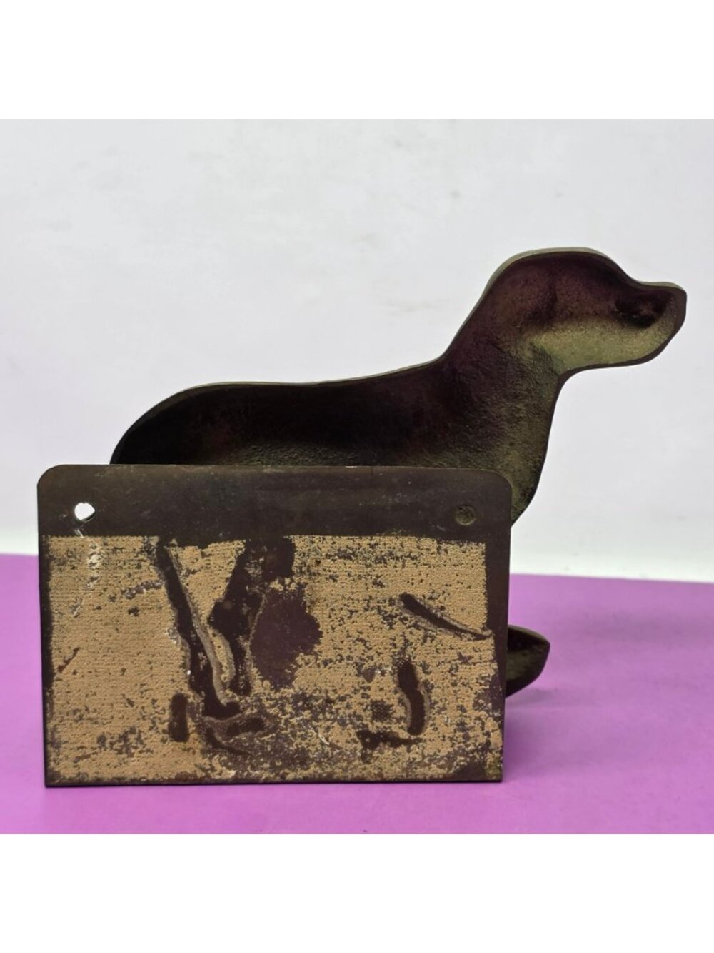 Vintage Brass Dog Wall Match Holder Letter Rack Retriever Hunting Dog - Picture 3 of 9